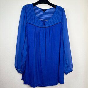 LUCKY BRAND Royal Blue Long Sleeve Knit Chiffon Mixed Top Women's Large